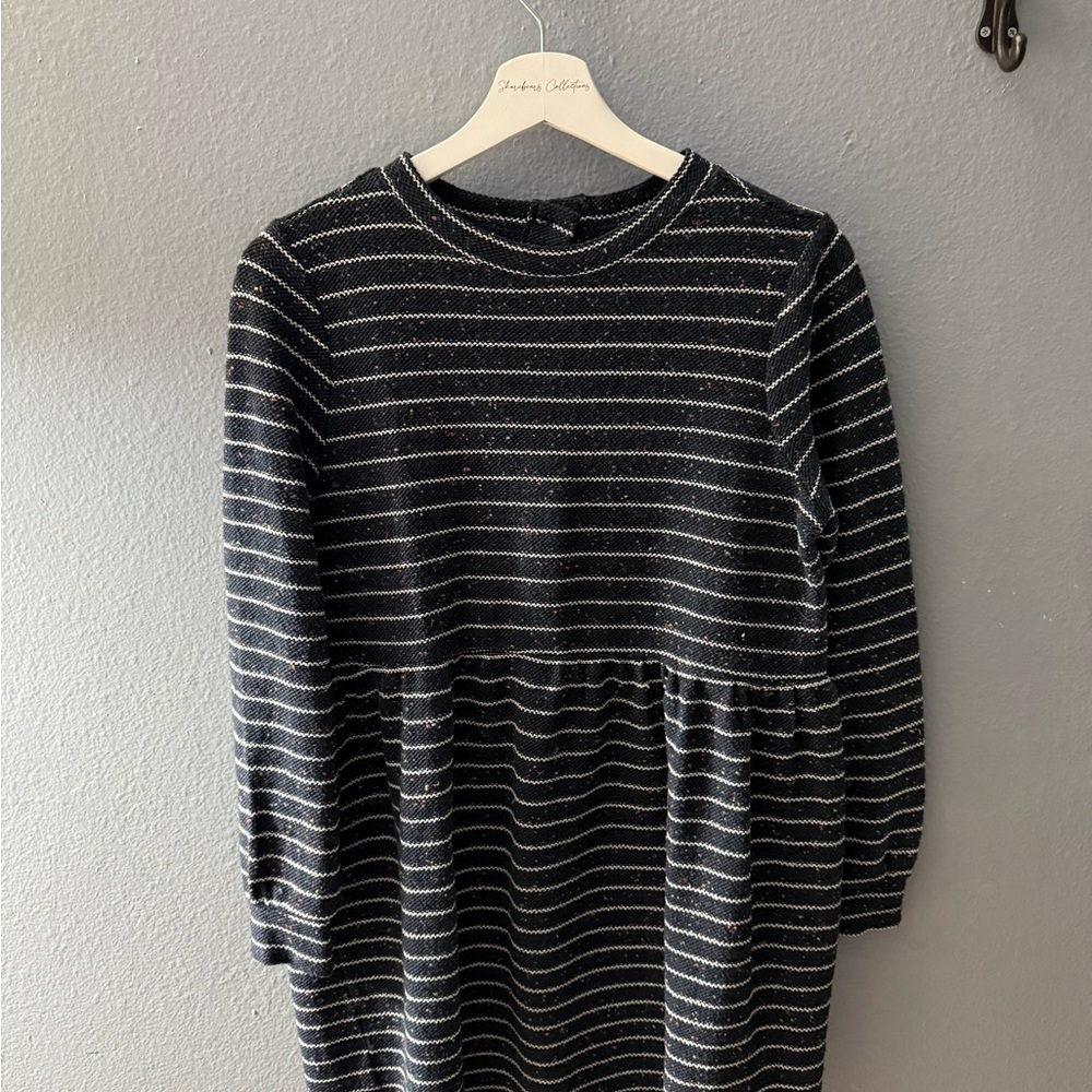 LOFT Black & White Striped Crewneck Sweater Dress